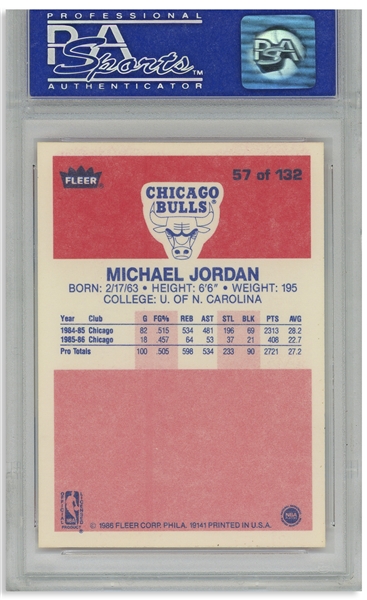 Michael Jordan 1986 Fleer Chicago Bulls Rookie Card #57 -- PSA Graded Mint 9